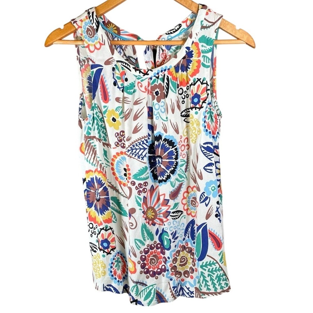 Boden Women's Size 6 Tank Top Sleeveless‎ Artsy Tie Back Flowy Blouse Colorful